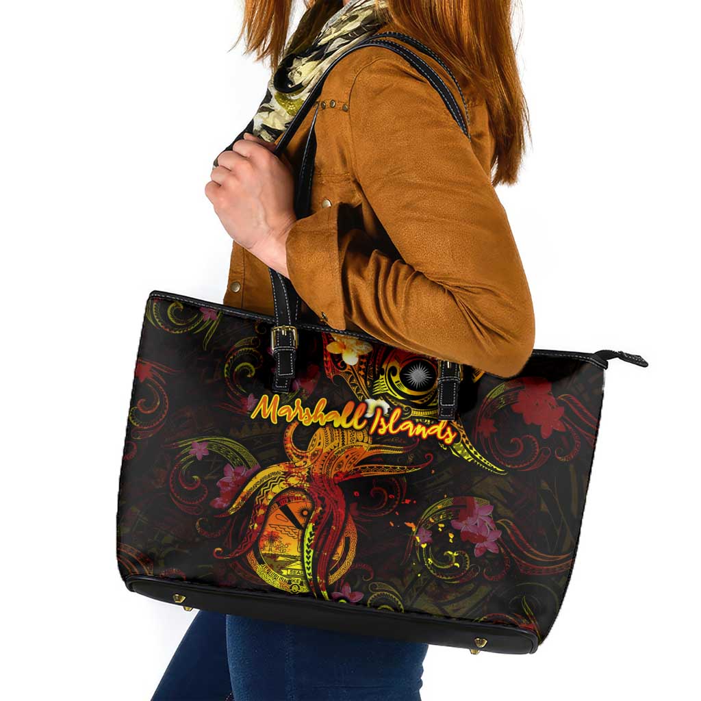Marshall Islands Leather Tote Bag Octopus Plumeria Polynesian Tattoo