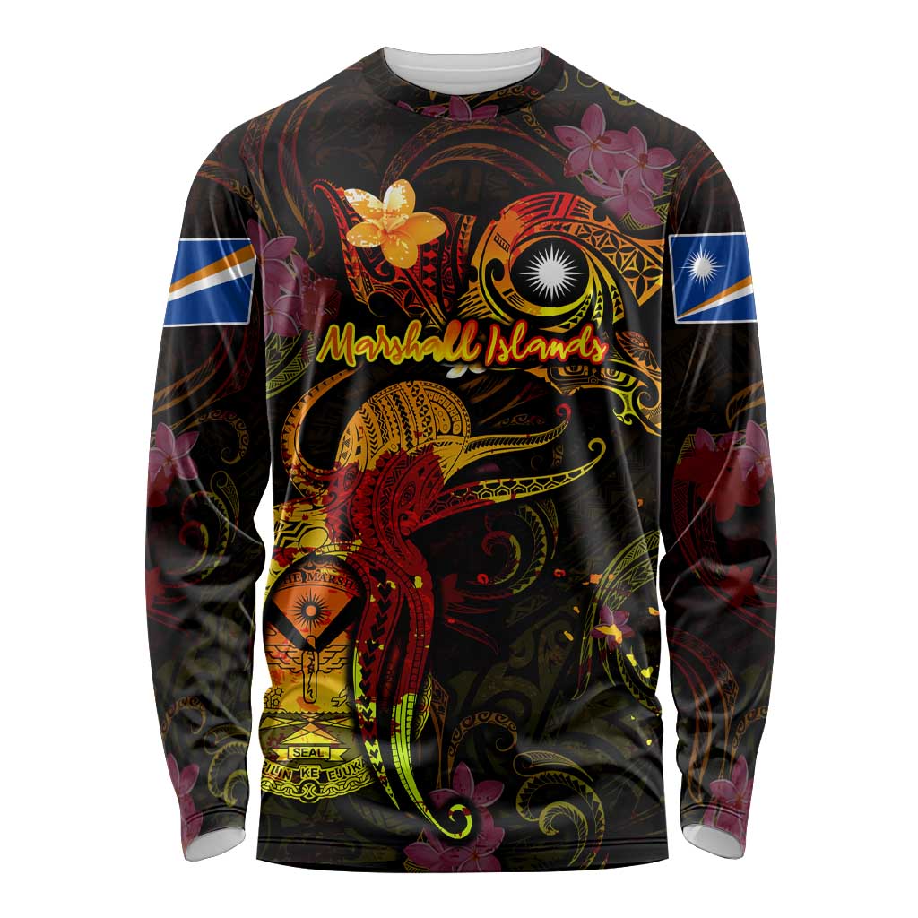 Marshall Islands Long Sleeve Shirt Octopus Plumeria Polynesian Tattoo
