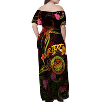 Marshall Islands Off Shoulder Maxi Dress Octopus Plumeria Polynesian Tattoo