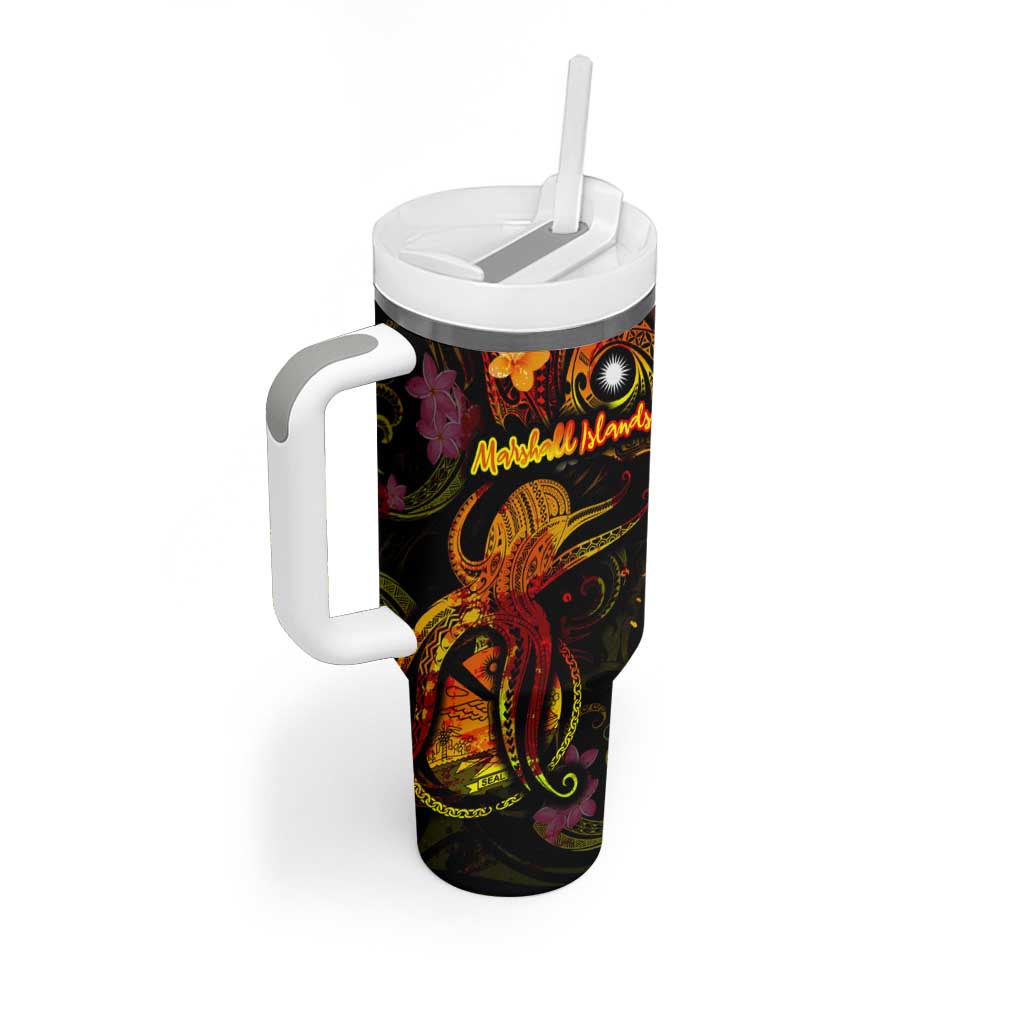 Marshall Islands Tumbler With Handle Octopus Plumeria Polynesian Tattoo