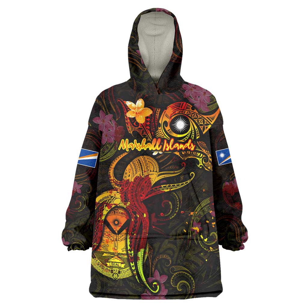 Marshall Islands Wearable Blanket Hoodie Octopus Plumeria Polynesian Tattoo