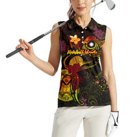 Marshall Islands Women Sleeveless Polo Shirt Octopus Plumeria Polynesian Tattoo