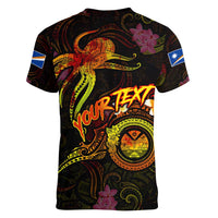 Marshall Islands Women V-Neck T-Shirt Octopus Plumeria Polynesian Tattoo