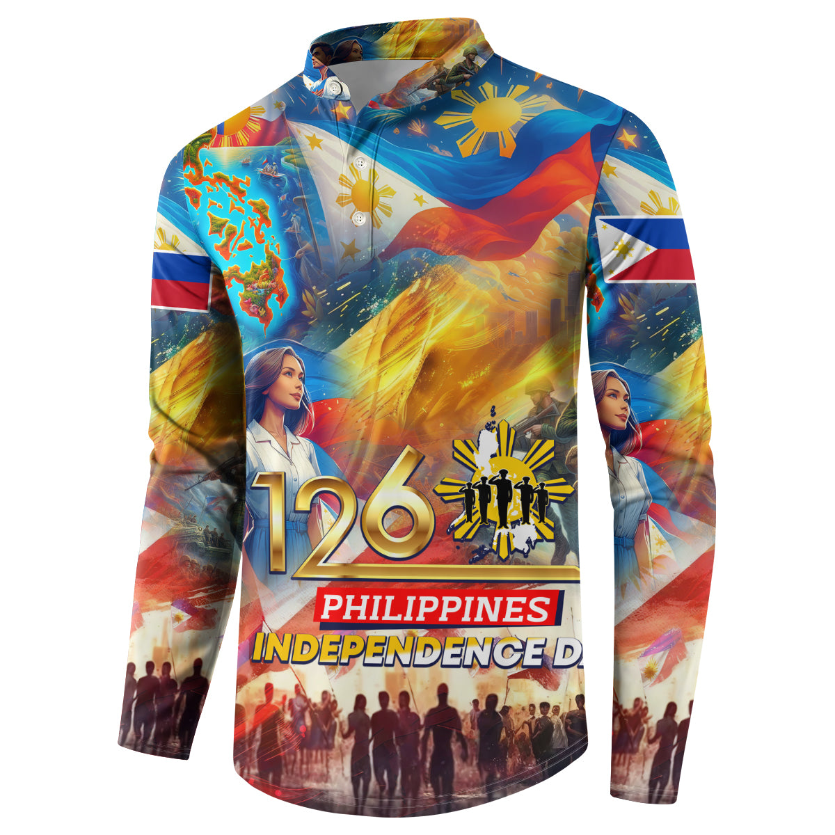 Custom The Philippines 126th Independence Anniversary Button Sweatshirt Art Style