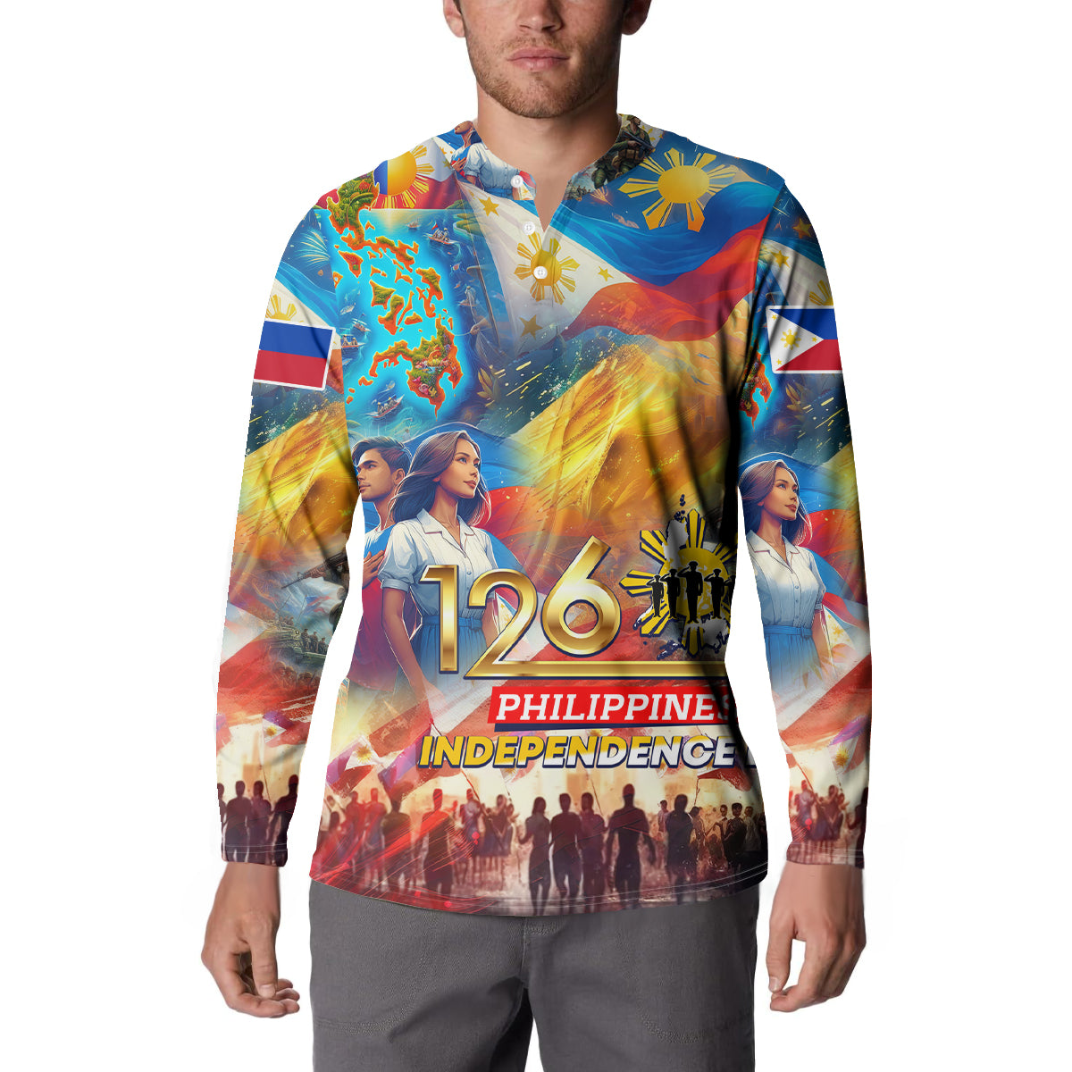 Custom The Philippines 126th Independence Anniversary Button Sweatshirt Art Style