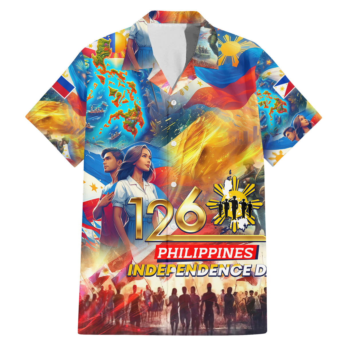 Custom The Philippines 126th Independence Anniversary Family Matching Mermaid Dress and Hawaiian Shirt Art Style