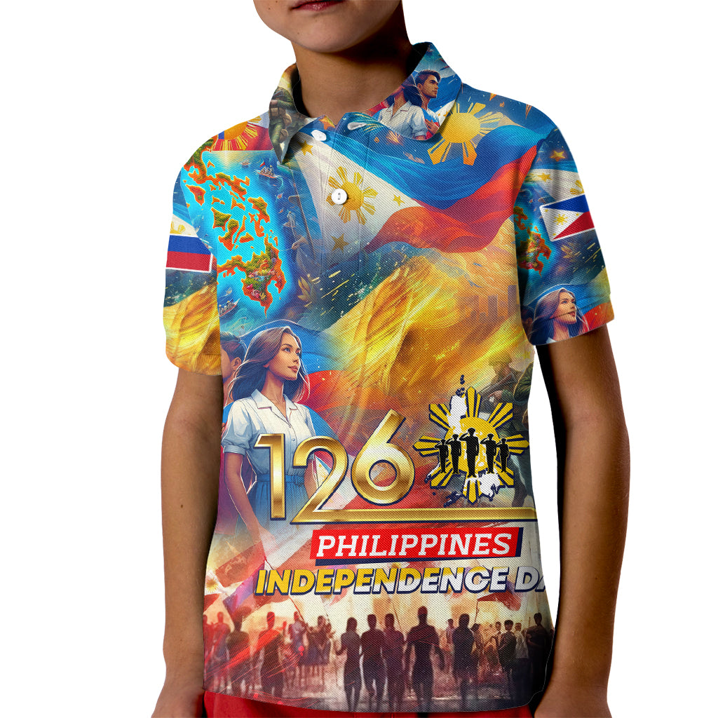 Custom The Philippines 126th Independence Anniversary Kid Polo Shirt Art Style