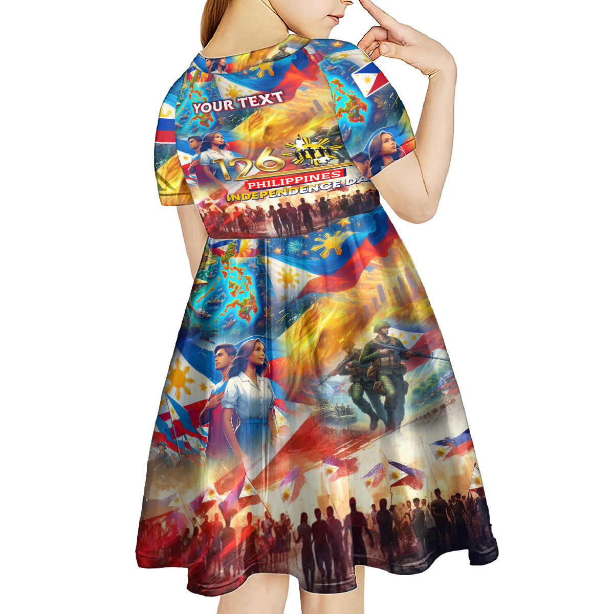 Custom The Philippines 126th Independence Anniversary Kid Short Sleeve Dress Art Style