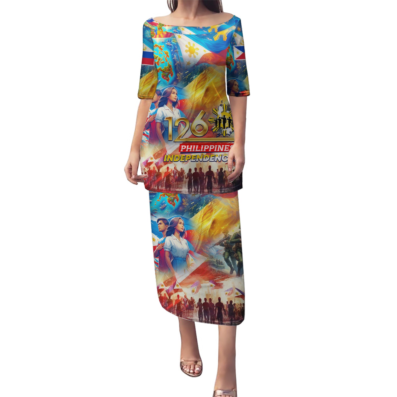 Custom The Philippines 126th Independence Anniversary Puletasi Art Style
