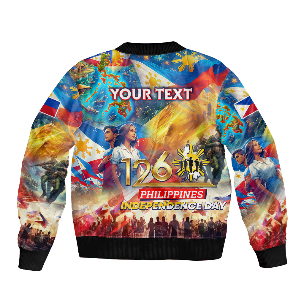 Custom The Philippines 126th Independence Anniversary Sleeve Zip Bomber Jacket Art Style