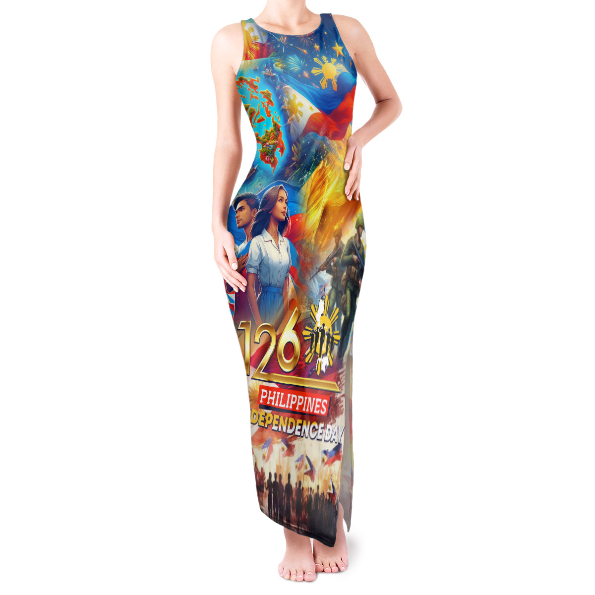 Custom The Philippines 126th Independence Anniversary Tank Maxi Dress Art Style