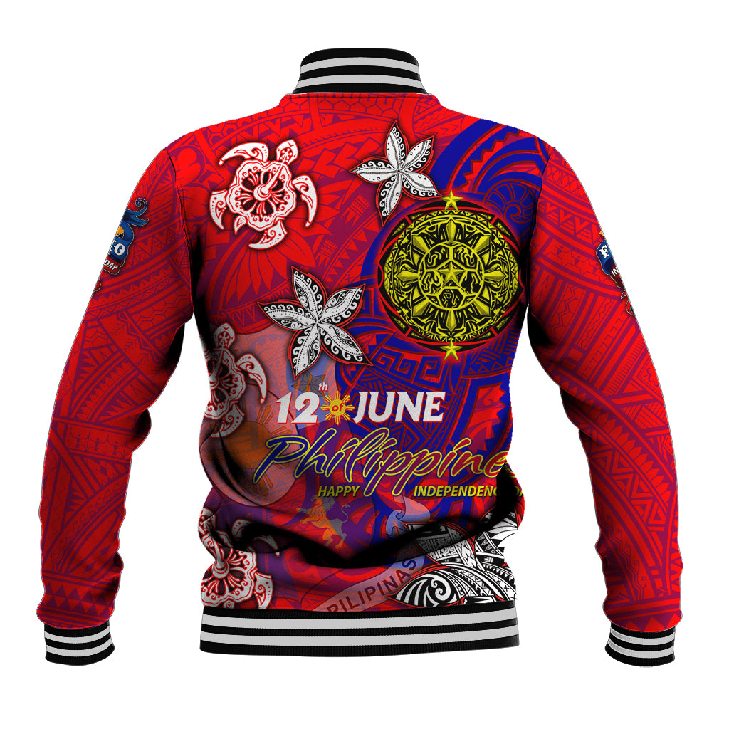 Personalized Philippines 12 June Independence Day Baseball Jacket Polynesian Turtle Plumeria