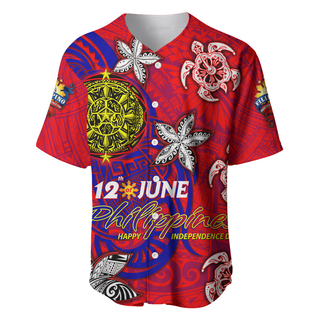 Personalized Philippines 12 June Independence Day Baseball Jersey Polynesian Turtle Plumeria