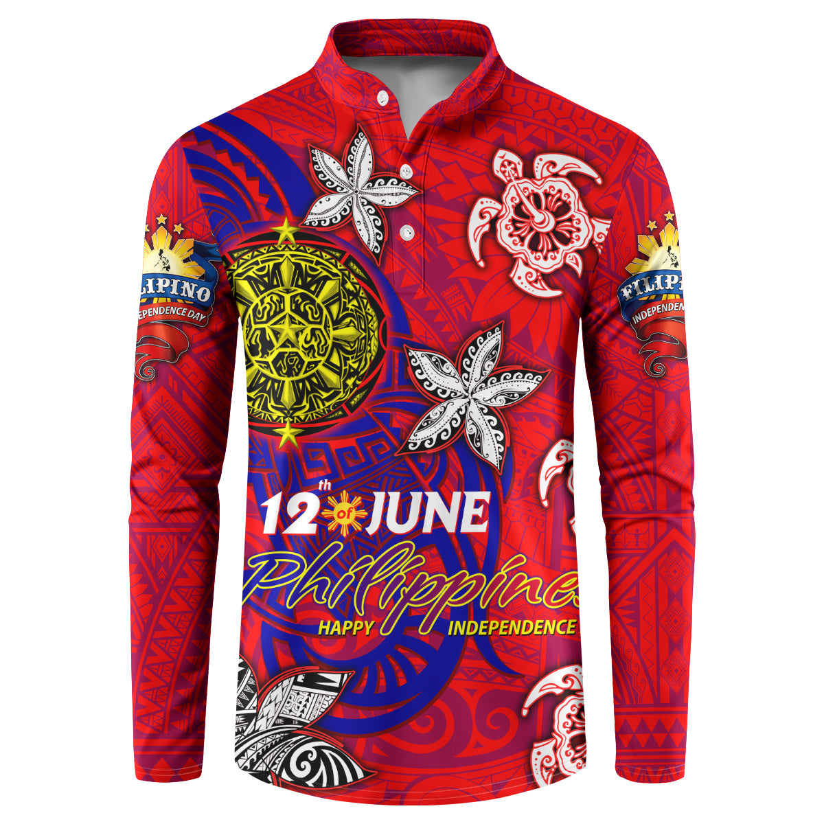 Personalized Philippines 12 June Independence Day Button Sweatshirt Polynesian Turtle Plumeria
