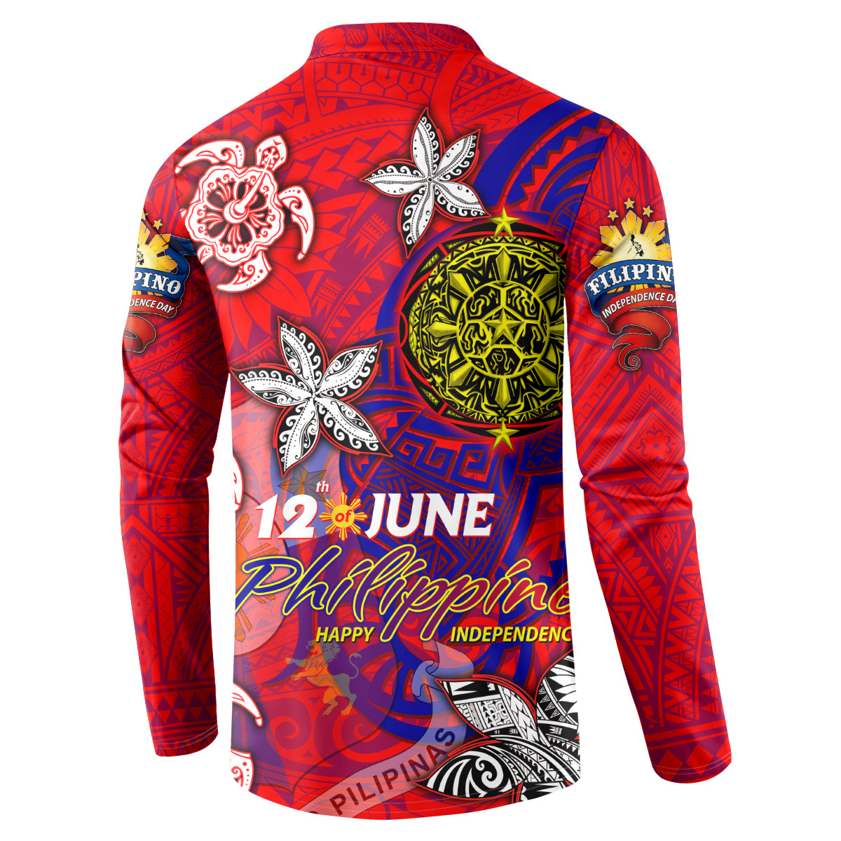 Personalized Philippines 12 June Independence Day Button Sweatshirt Polynesian Turtle Plumeria