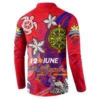 Personalized Philippines 12 June Independence Day Button Sweatshirt Polynesian Turtle Plumeria
