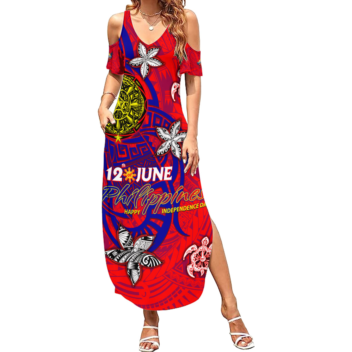 Personalized Philippines 12 June Independence Day Family Matching Summer Maxi Dress and Hawaiian Shirt Polynesian Turtle Plumeria