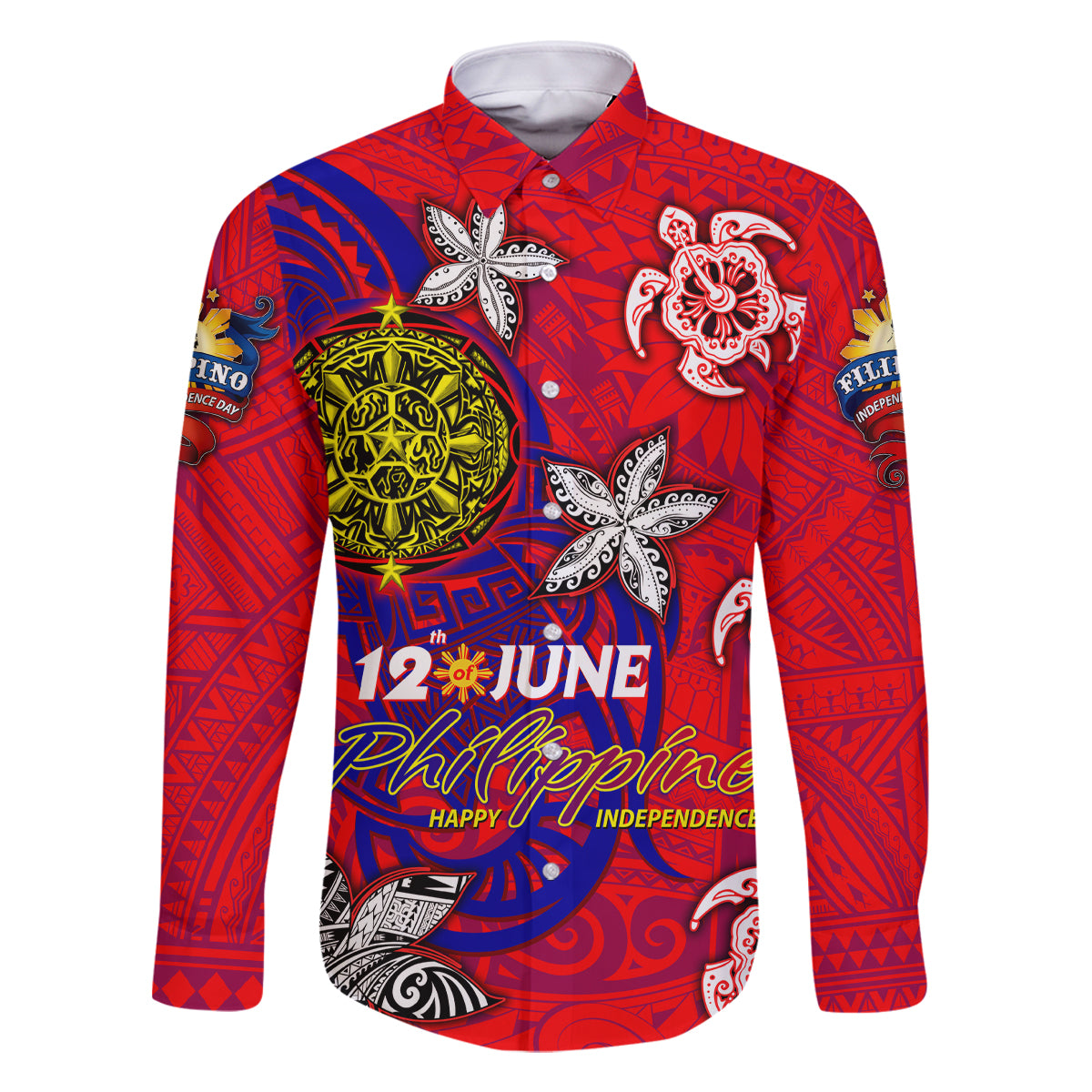 Personalized Philippines 12 June Independence Day Family Matching Tank Maxi Dress and Hawaiian Shirt Polynesian Turtle Plumeria