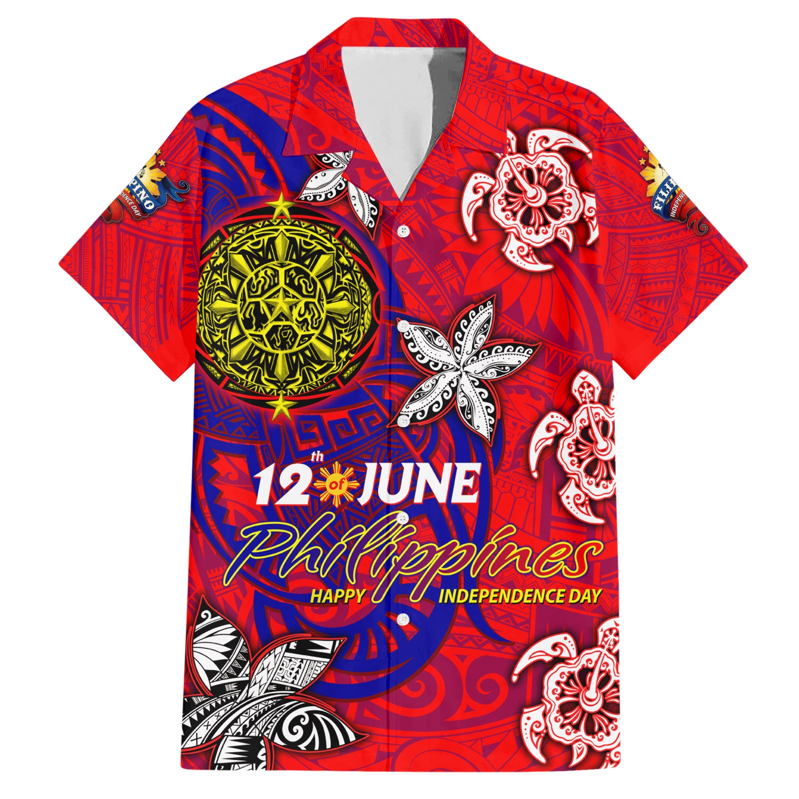 Personalized Philippines 12 June Independence Day Hawaiian Shirt Polynesian Turtle Plumeria