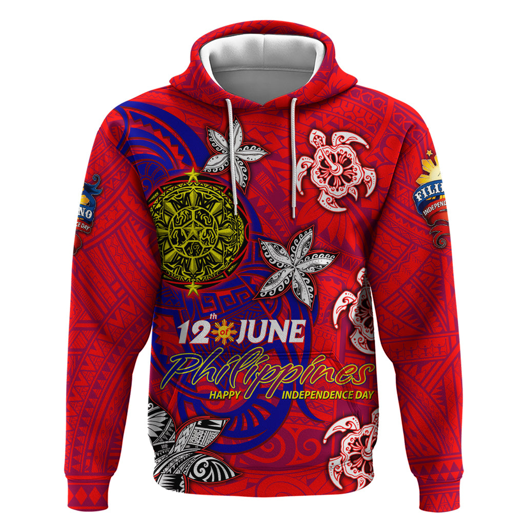 Personalized Philippines 12 June Independence Day Hoodie Polynesian Turtle Plumeria