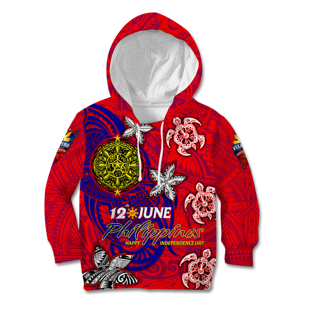 Personalized Philippines 12 June Independence Day Kid Hoodie Polynesian Turtle Plumeria