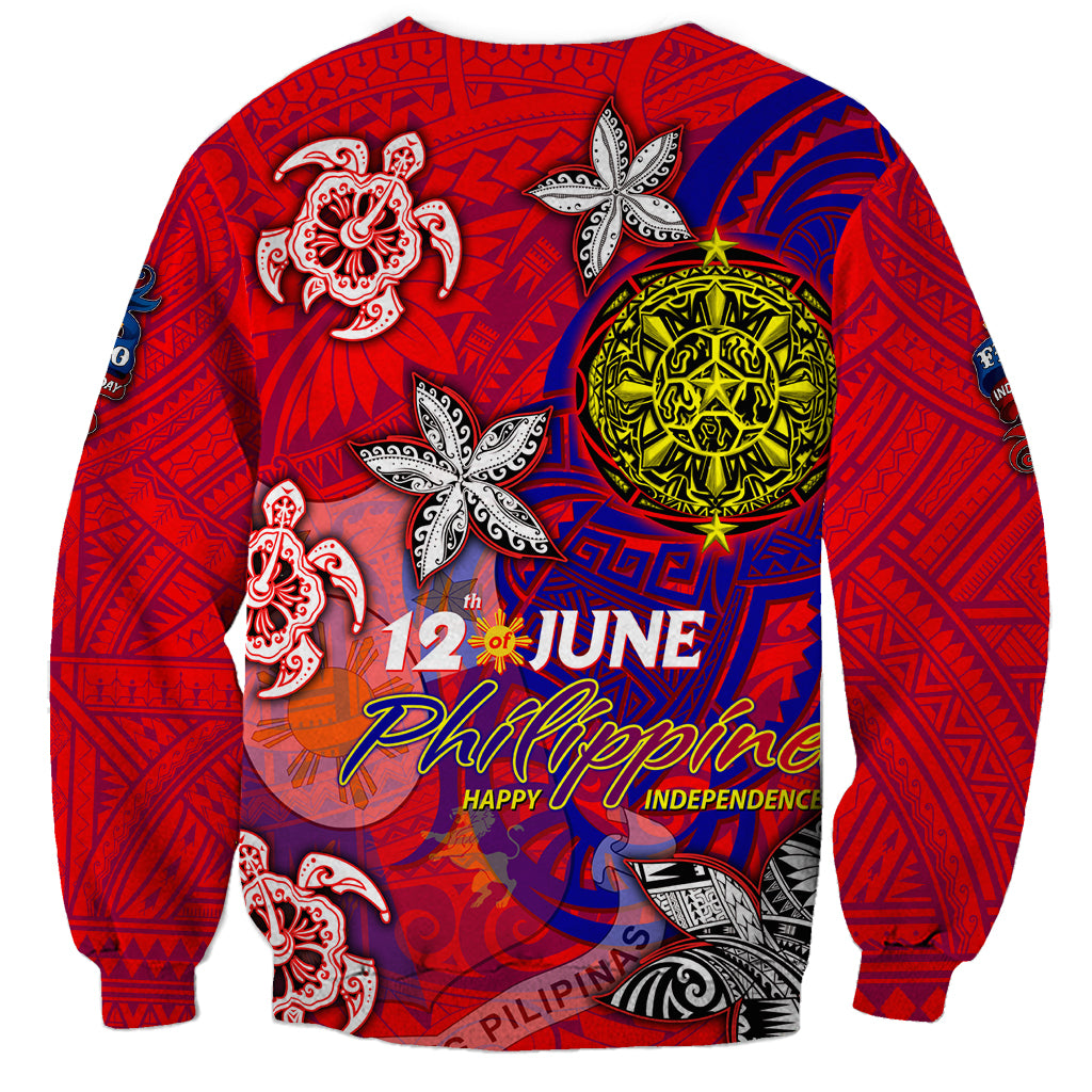 Personalized Philippines 12 June Independence Day Sweatshirt Polynesian Turtle Plumeria