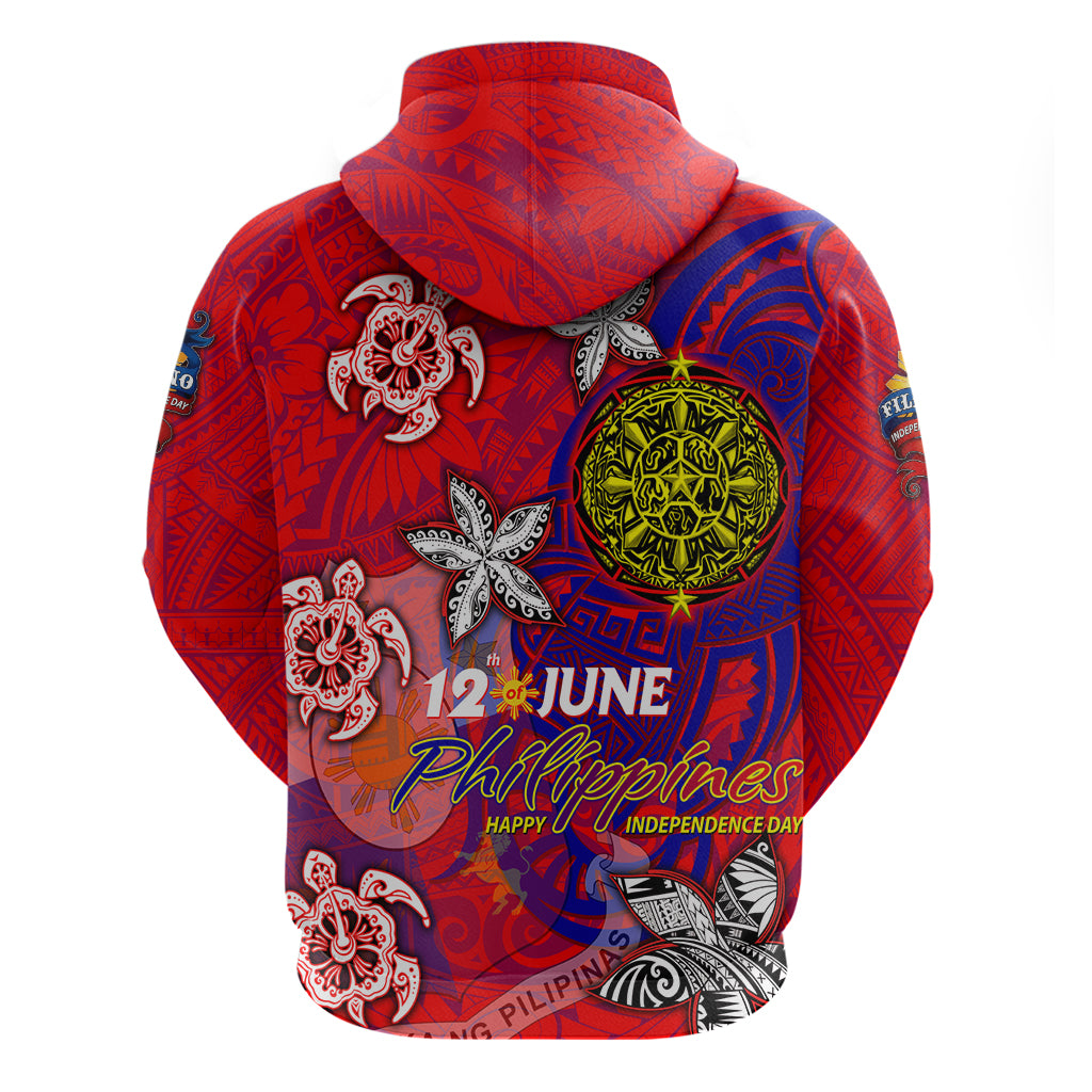 Personalized Philippines 12 June Independence Day Zip Hoodie Polynesian Turtle Plumeria