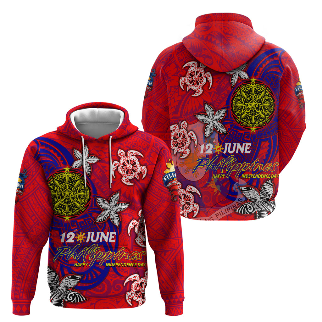 Personalized Philippines 12 June Independence Day Zip Hoodie Polynesian Turtle Plumeria