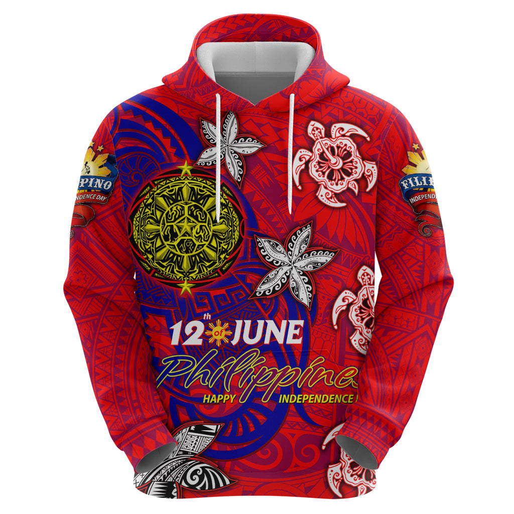 Personalized Philippines 12 June Independence Day Zip Hoodie Polynesian Turtle Plumeria
