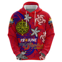 Personalized Philippines 12 June Independence Day Zip Hoodie Polynesian Turtle Plumeria