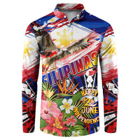 Personalized Philippines Independence Day Button Sweatshirt Polynesia Filipinas Eagle Hibiscus