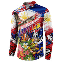 Personalized Philippines Independence Day Button Sweatshirt Polynesia Filipinas Eagle Hibiscus