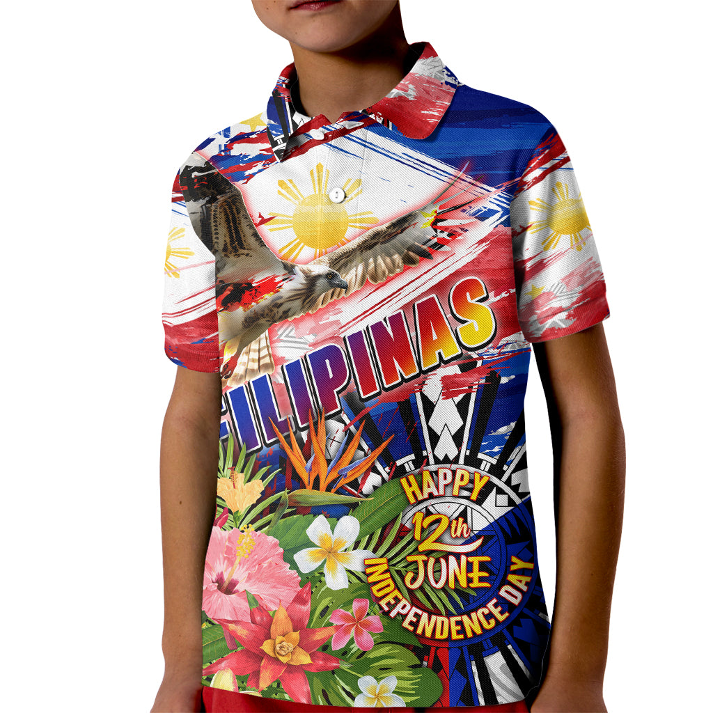 Personalized Philippines Independence Day Kid Polo Shirt Polynesia Filipinas Eagle Hibiscus