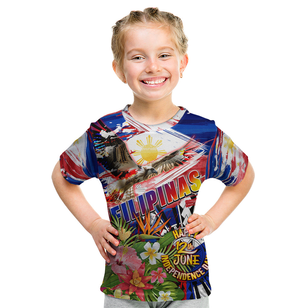 Personalized Philippines Independence Day Kid T Shirt Polynesia Filipinas Eagle Hibiscus