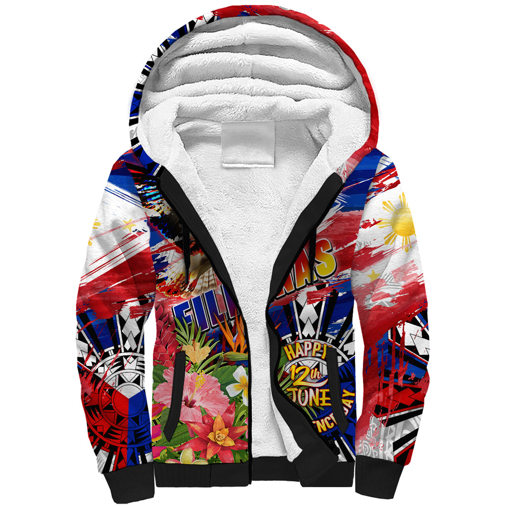 Personalized Philippines Independence Day Sherpa Hoodie Polynesia Filipinas Eagle Hibiscus