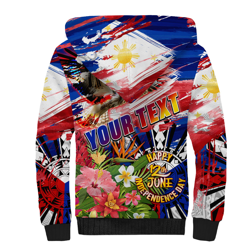 Personalized Philippines Independence Day Sherpa Hoodie Polynesia Filipinas Eagle Hibiscus
