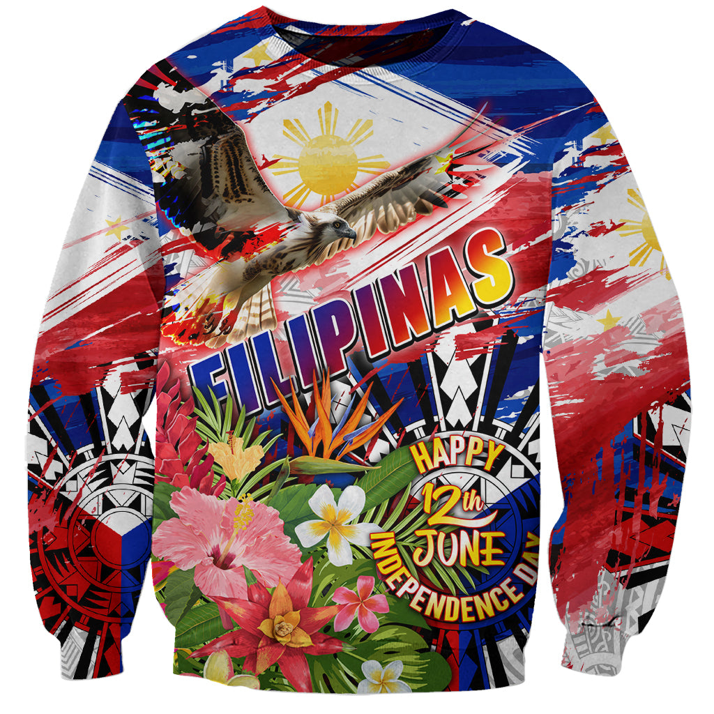 Personalized Philippines Independence Day Sweatshirt Polynesia Filipinas Eagle Hibiscus
