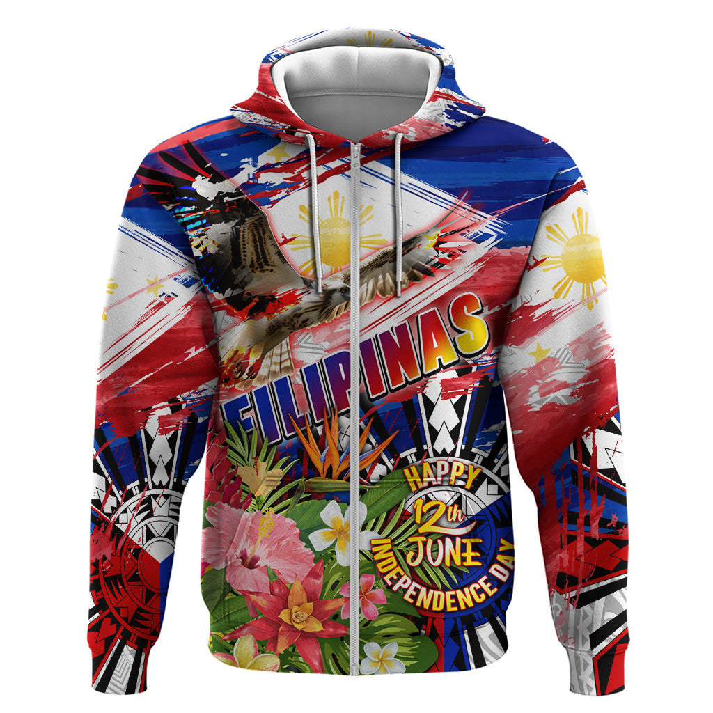 Personalized Philippines Independence Day Zip Hoodie Polynesia Filipinas Eagle Hibiscus