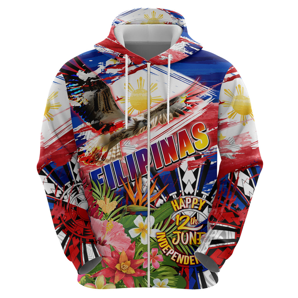 Personalized Philippines Independence Day Zip Hoodie Polynesia Filipinas Eagle Hibiscus