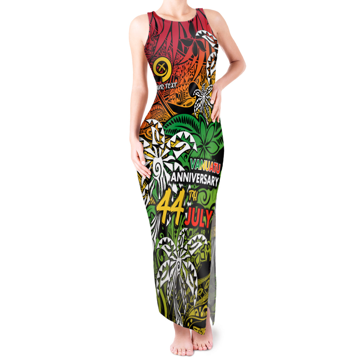 Personalised Vanuatu 44th Independence Anniversary Tank Maxi Dress Melanesian Pattern Reggae