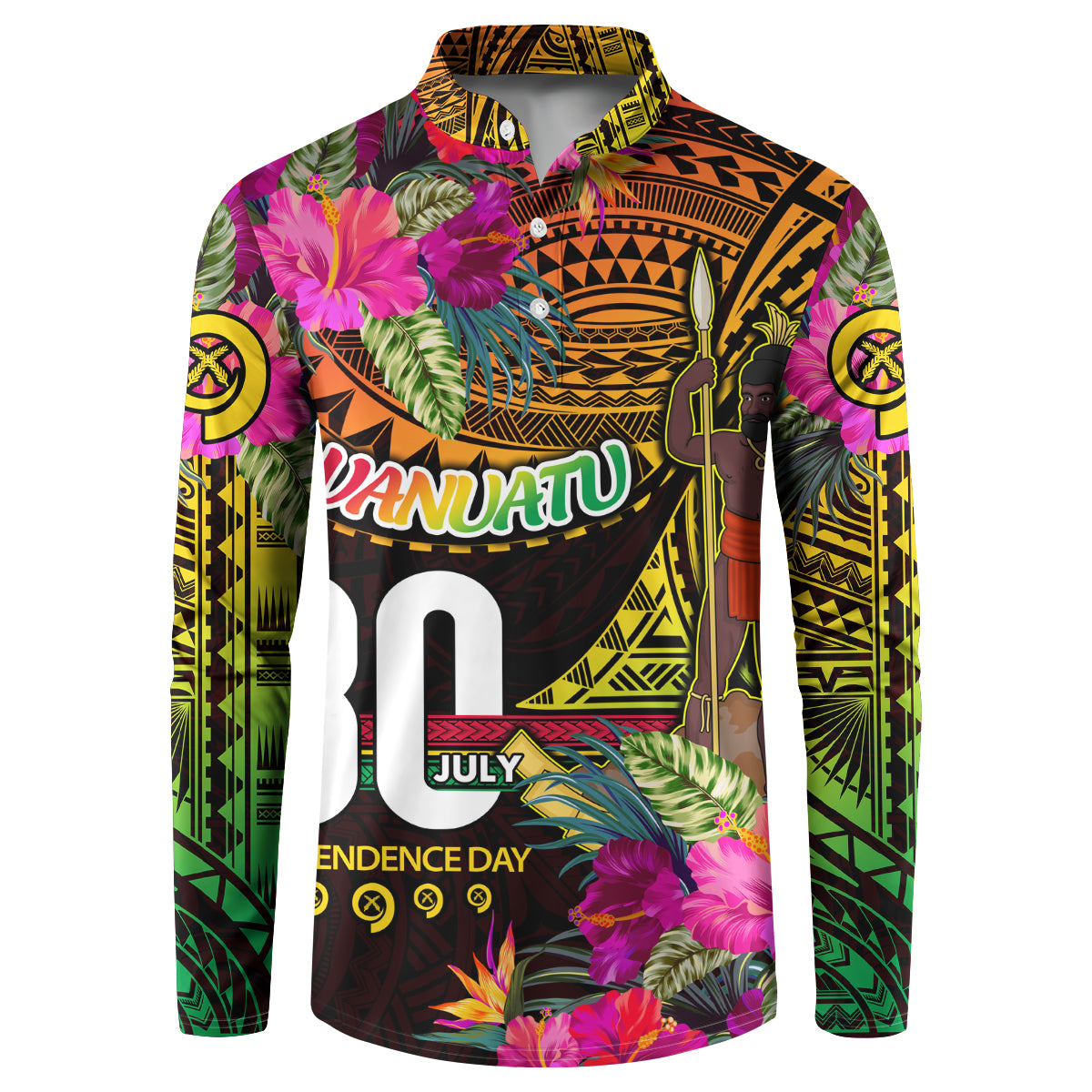 Personalised Vanuatu Independence Day 30 July Button Sweatshirt Hibiscus Polynesian Pattern DT02 Yellow - Polynesian Pride