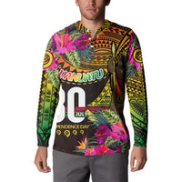 Personalised Vanuatu Independence Day 30 July Button Sweatshirt Hibiscus Polynesian Pattern DT02 - Polynesian Pride