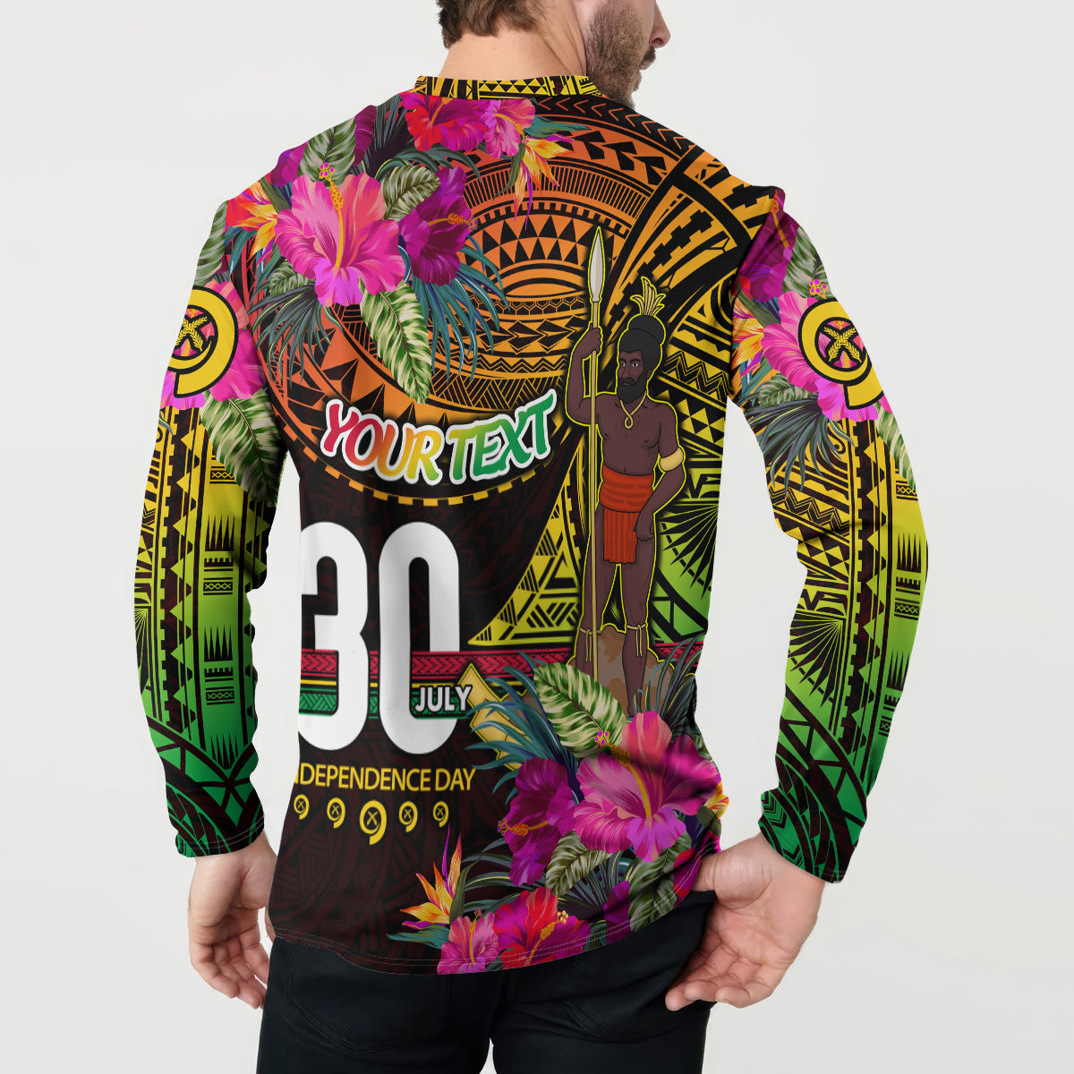 Personalised Vanuatu Independence Day 30 July Button Sweatshirt Hibiscus Polynesian Pattern DT02 - Polynesian Pride