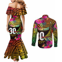 Personalised Vanuatu Independence Day 30 July Couples Matching Mermaid Dress and Long Sleeve Button Shirt Hibiscus Polynesian Pattern DT02 - Polynesian Pride