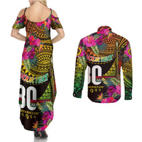 Personalised Vanuatu Independence Day 30 July Couples Matching Summer Maxi Dress and Long Sleeve Button Shirt Hibiscus Polynesian Pattern DT02 - Polynesian Pride