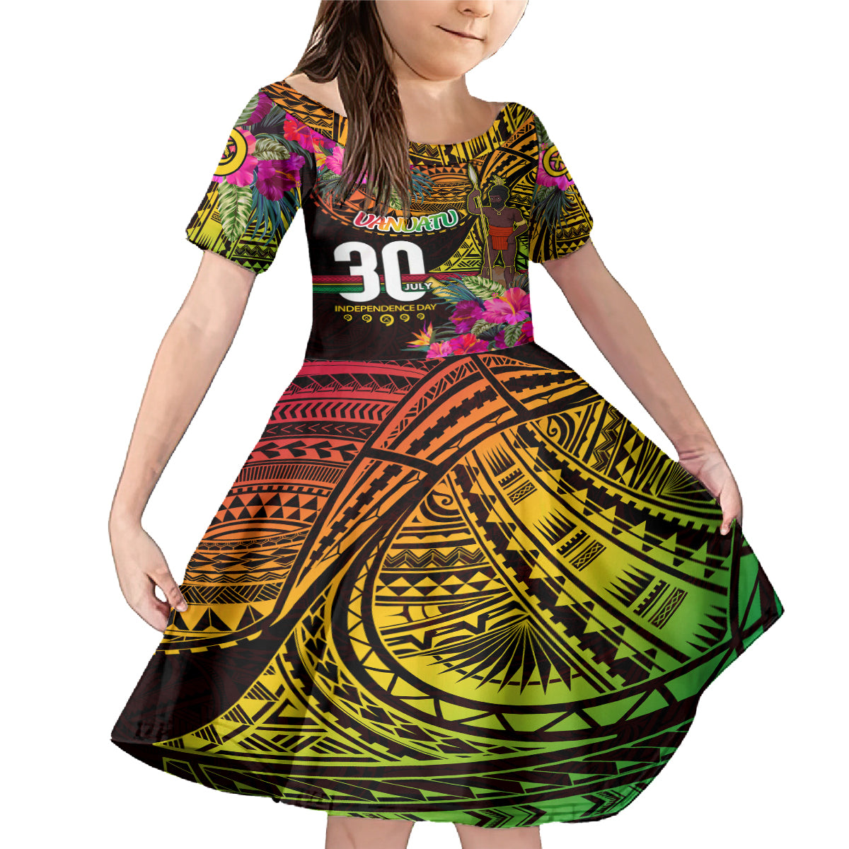 Personalised Vanuatu Independence Day 30 July Family Matching Mermaid Dress and Hawaiian Shirt Hibiscus Polynesian Pattern