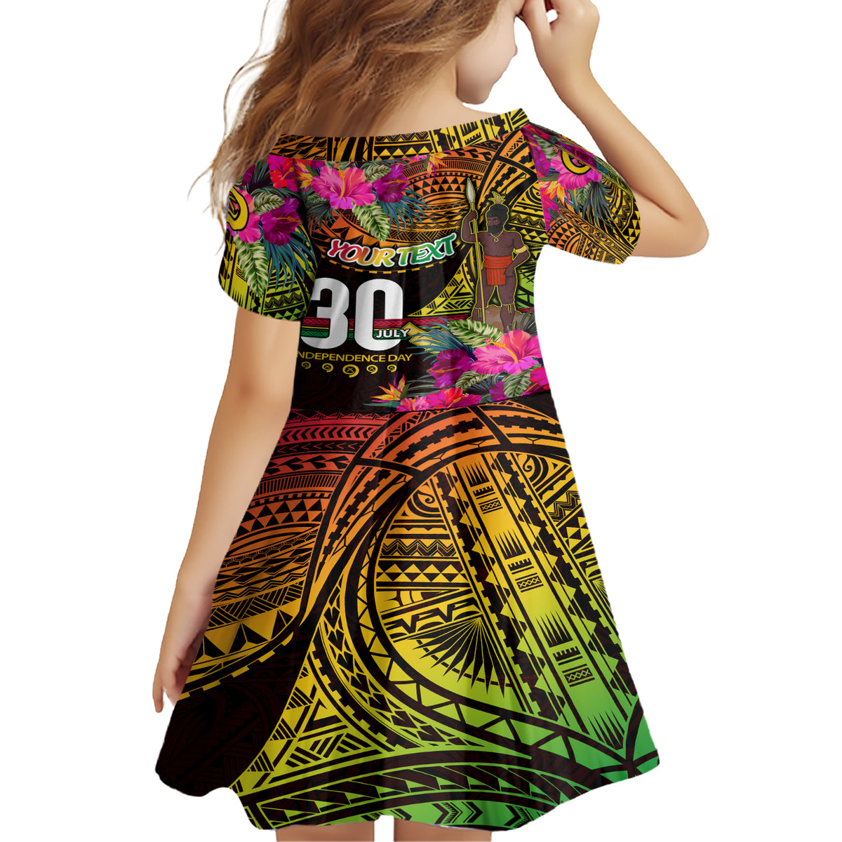 Personalised Vanuatu Independence Day 30 July Family Matching Short Sleeve Bodycon Dress and Hawaiian Shirt Hibiscus Polynesian Pattern