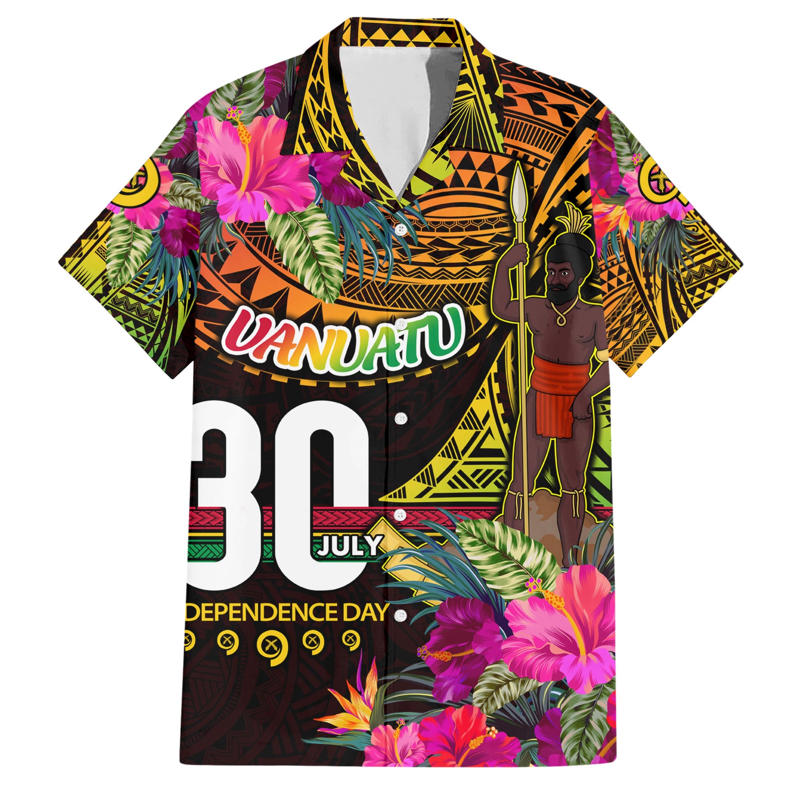 Personalised Vanuatu Independence Day 30 July Hawaiian Shirt Hibiscus Polynesian Pattern