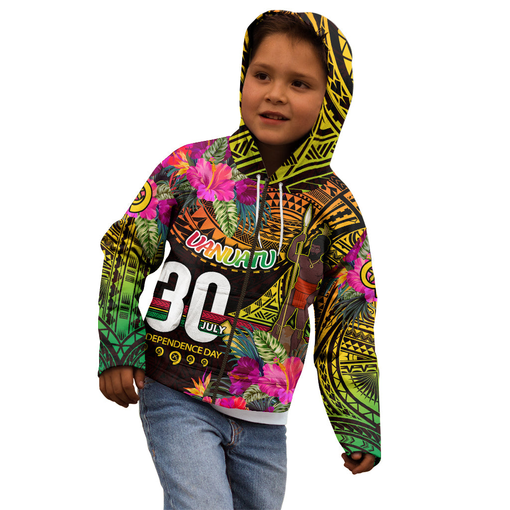 Personalised Vanuatu Independence Day 30 July Kid Hoodie Hibiscus Polynesian Pattern