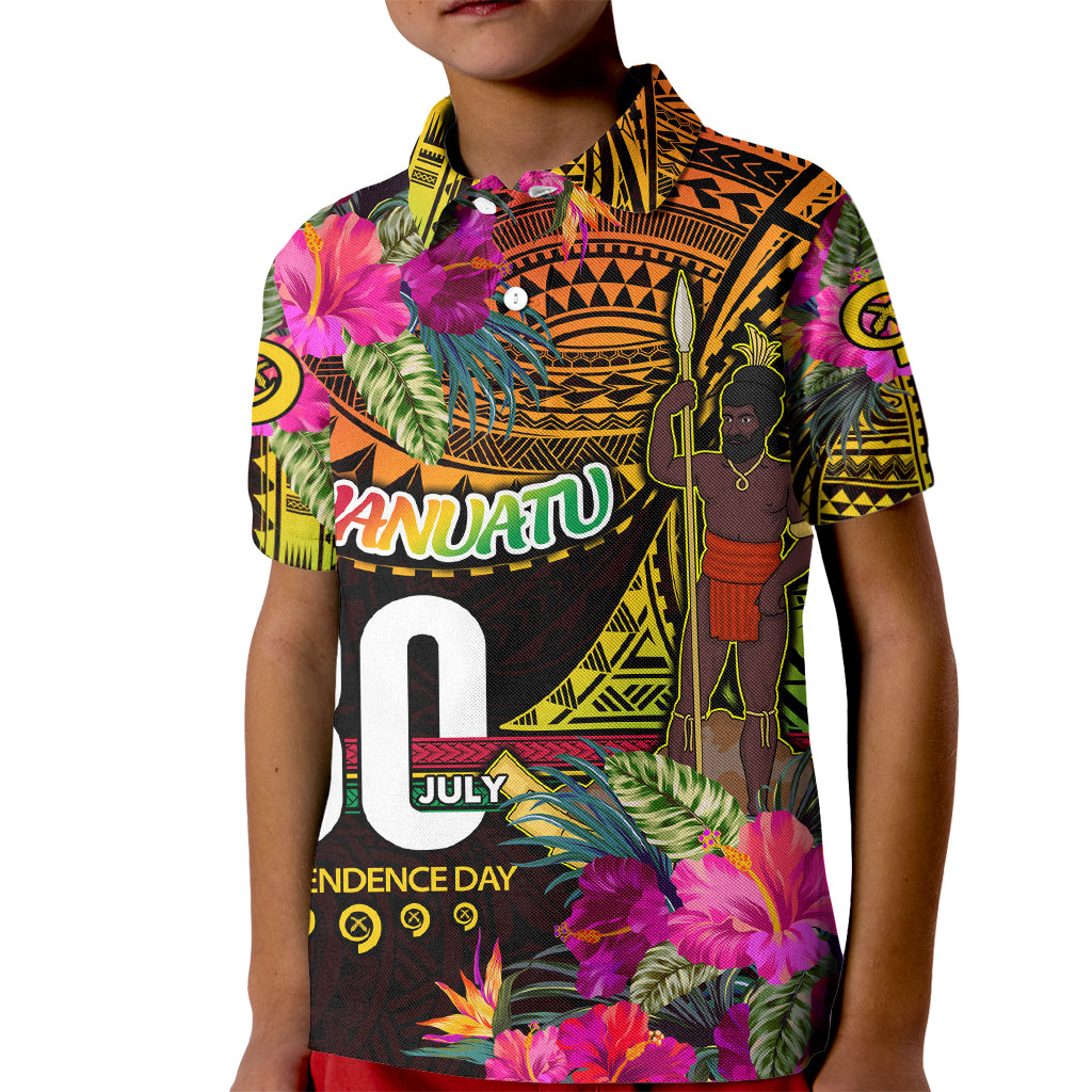 Personalised Vanuatu Independence Day 30 July Kid Polo Shirt Hibiscus Polynesian Pattern
